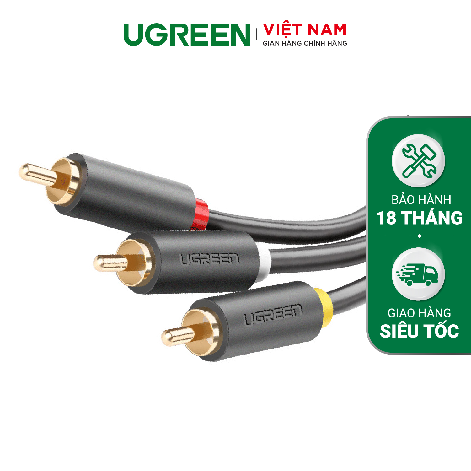 Dây cáp av 3 đầu hoa sen mạ vàng ugreen av105 - hàng phân phối chính hãng - bảo hành 18 tháng