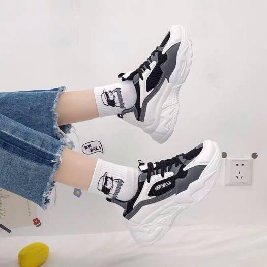 Giày thể thao nữ VERNASE - giày nữ giày sneaker nữ giầy nữ giày bata nữ da trắng phối đen độn đế hàn quốc đi học đẹp giá rẻ