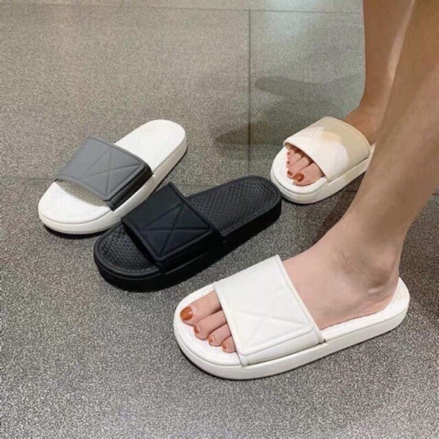 [Hoàn Tiền 15%]Dép lê đế đúc nam nữ phối chữ X có 3 màu Bon Candy