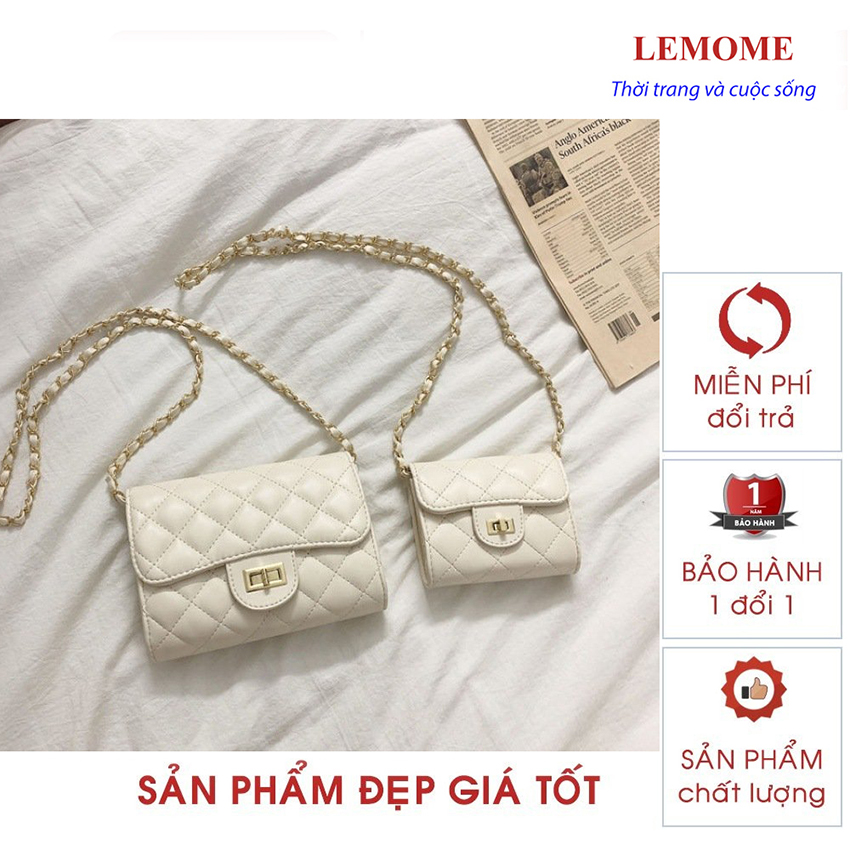 Túi đeo chéo nữ dây xích chần trám 2 size da mềm phong cách Hàn Quốc