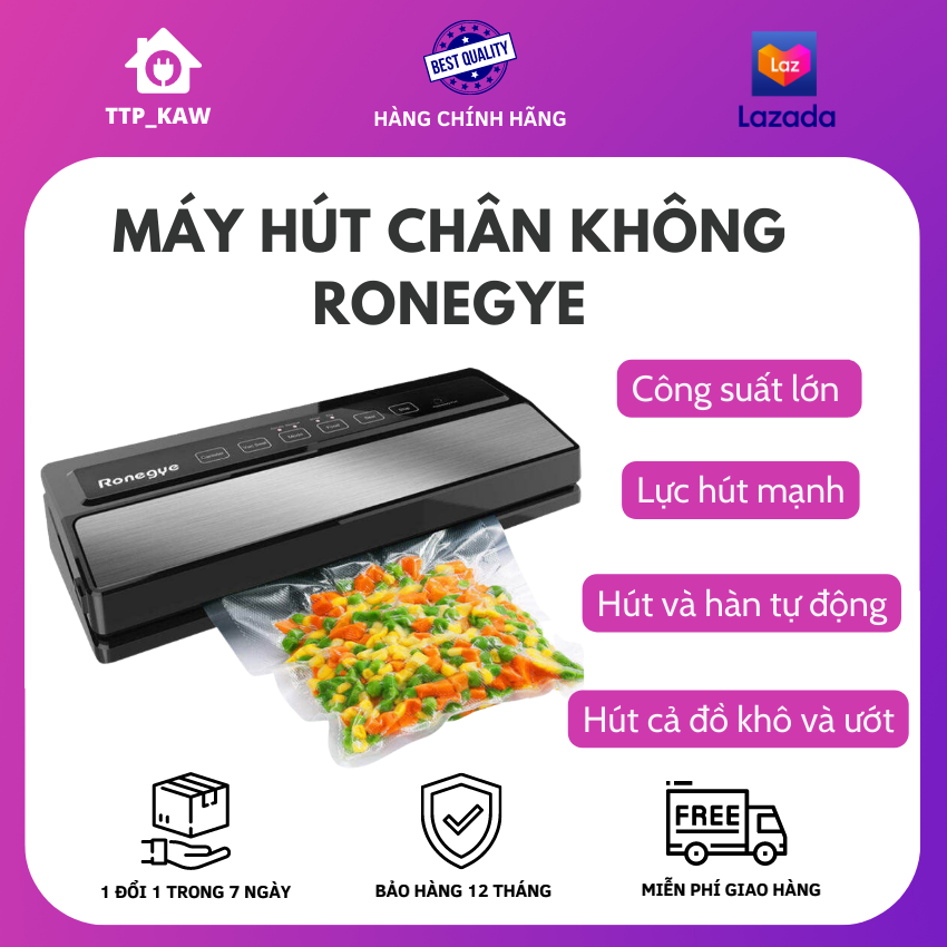 Máy hút chân không thực phẩm không kén túi, Máy ép chân không Ronegye hút khô và hút ướt thực phẩm dễ dàng 10 nấc hàn túi có thể hàn được nhiều loại túi trơn mỏng đến dày lực hút mạnh mẽ với công suất 220W hàn miệng túi độc lập hàng chính hãng - Tmart4.0