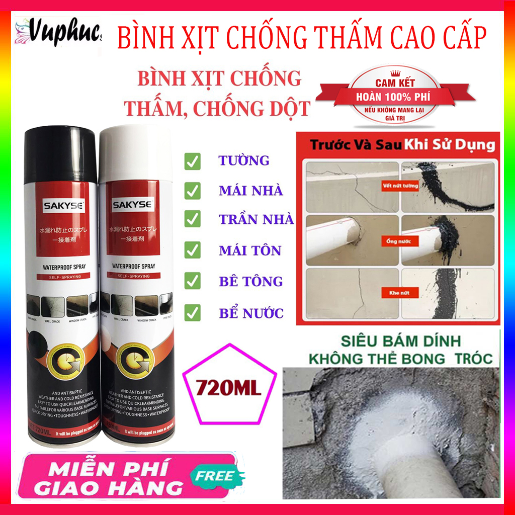 Bình sơn xịt chống thấm đa năng - Bình xịt chống dột, Chai xịt - Lọ xịt chống thấm dột nhà dung tích 720ml