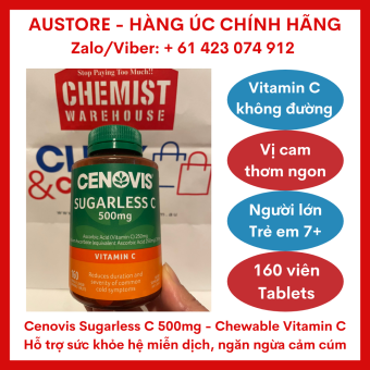 Cenovis Sugarless C 500mg - Chewable Vitamin C - 160 Tablets - Viên nhai bổ sung vitamin C vị cam, không đường Cenovis giúp tăng cường sức khỏe miễn dịch, ngăn ngừa cảm cúm, làn da khỏe đẹp