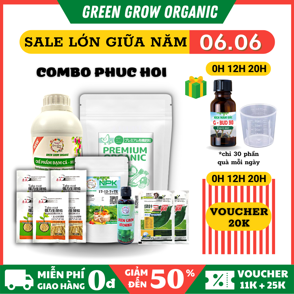 Combo phân bón hữu cơ phục hồi cho hoa Hồng hoa Lan phân bón đạm cá phân gà phân npk giúp phục hồi kích rễ MS127 GREEN GROW