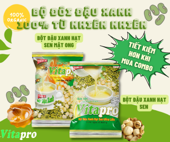 [TIẾT KIỆM HƠN KHI MUA COMBO] Bộ đôi bột đậu xanh hạt sen & bột đậu xanh hạt sen mật ong 100% nguyên chất phù hợp với mọi lứa tuổi - Ngũ Cốc Vitapro