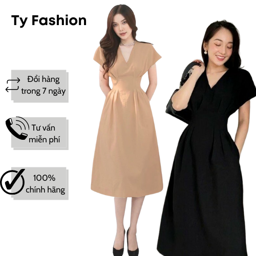 Đầm dự tiệc cổ v dáng dài tyfashion tf1689 tay dơi xếp ly eo sang trọng