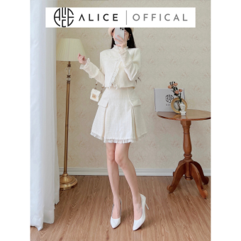 Set Áo Dạ Tiểu Thư Cổ Bèo ALICE Vạt Chéo Phối Chân Váy Xòe, Phong Cách Điệu Đà S235