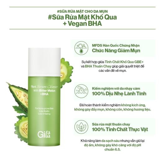Bộ 4 Sản Phẩm làm sạch, giảm mụn, ngừa thâm & ngăn ngừa mụn tái phát GILAA BITTER MELON BLEMISH REPAIR