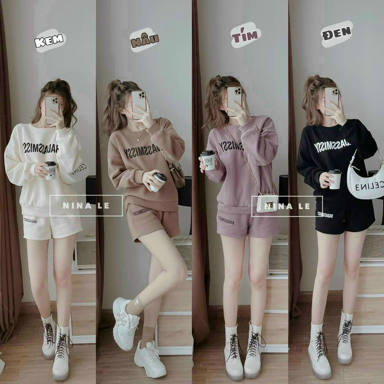 Set bộ đồ nữ , set bộ nỉ phối chữ siêu đẹp phong cách nữ