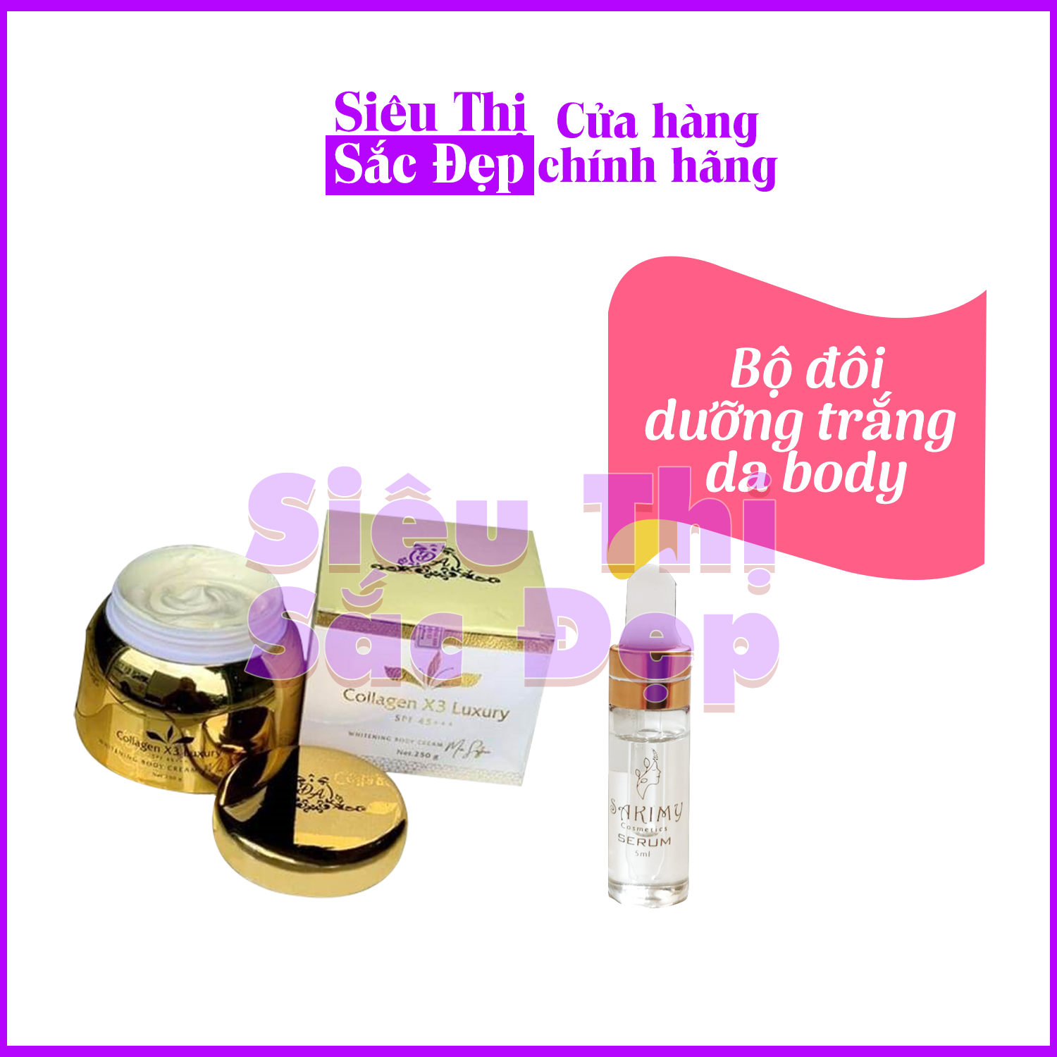 Combo kem body collagen x3 Luxury Mix Saffron và Serum kích trắng Sakimy (Chính hãng)