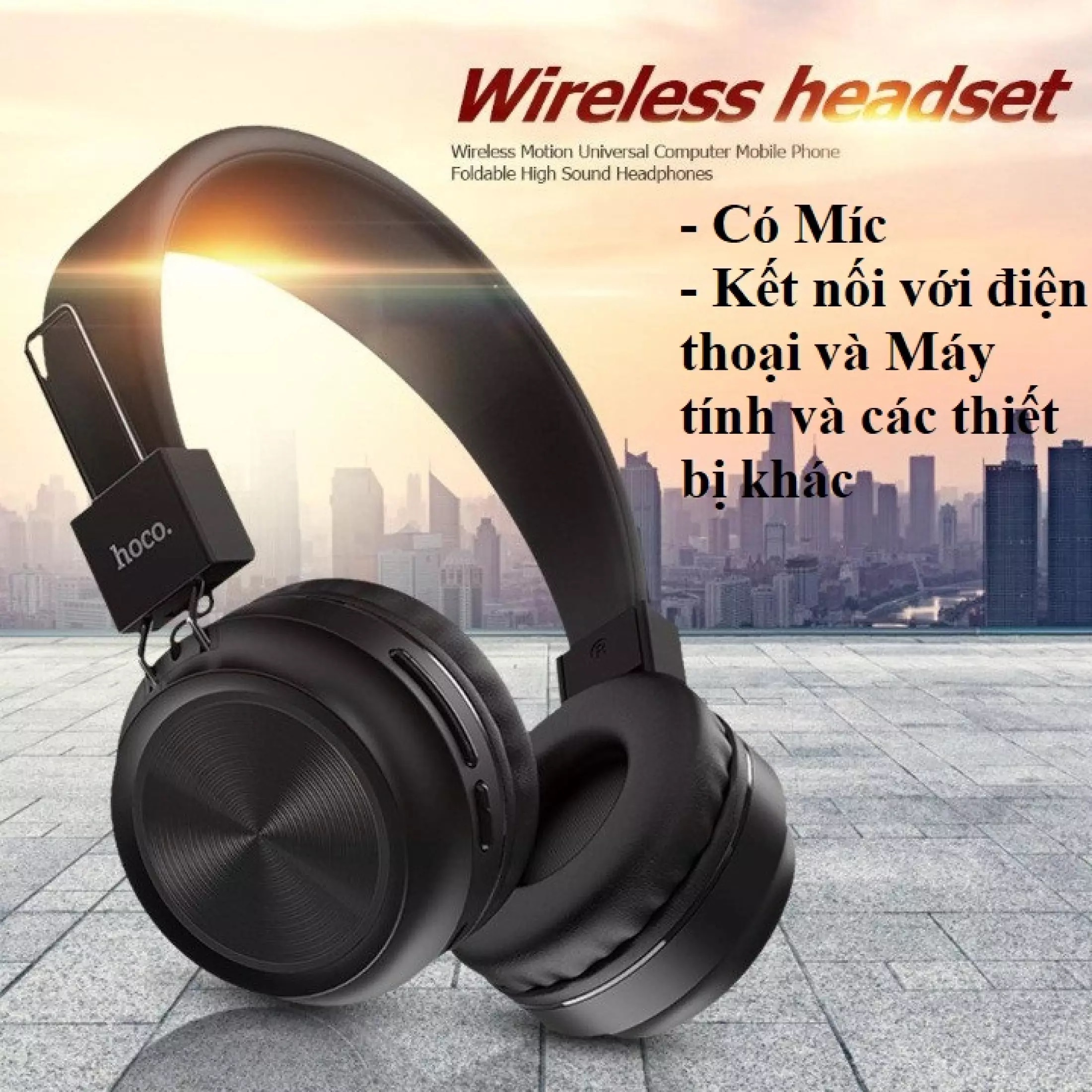 Tai nghe chụp tai bluetooth Hoco chính hãng pin 300mAh có míc học online và chơi game ( SIÊU BỀN )