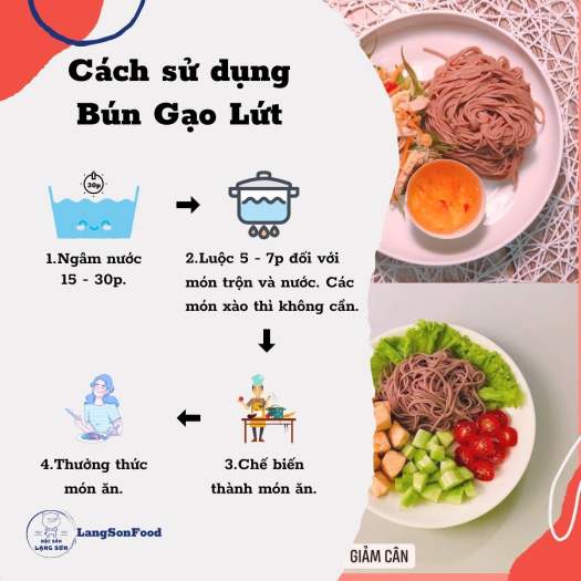 Bún gạo lứt huyết rồng giảm cân eat clean ăn kiêng LangSonFood làm từ 100% gạo lứt huyết rồng gói 500g