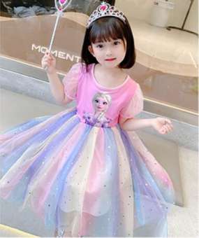 Đầm Công Chúa Chất Liệu Cotton Đính Sequin Hình Elsa Anna Thời Trang Cho Bé Gái