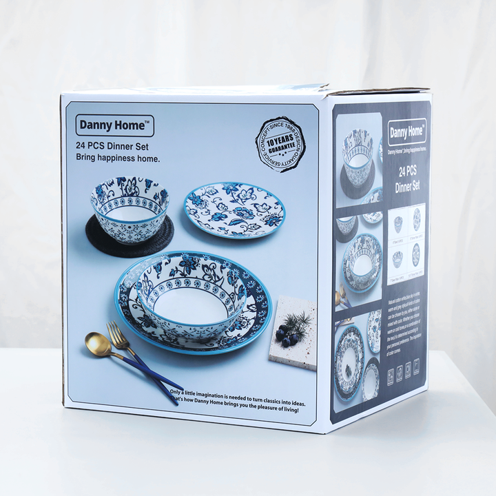 Danny Home Vintage Floral Teal Design Dinner Set 24Pcs