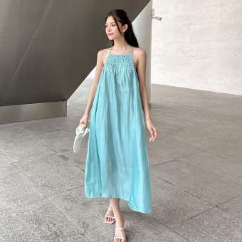 JOVEN Đầm Maxi Shimmer Cổ Yếm Nhún Nhẹ Nhàng Nữ Tính