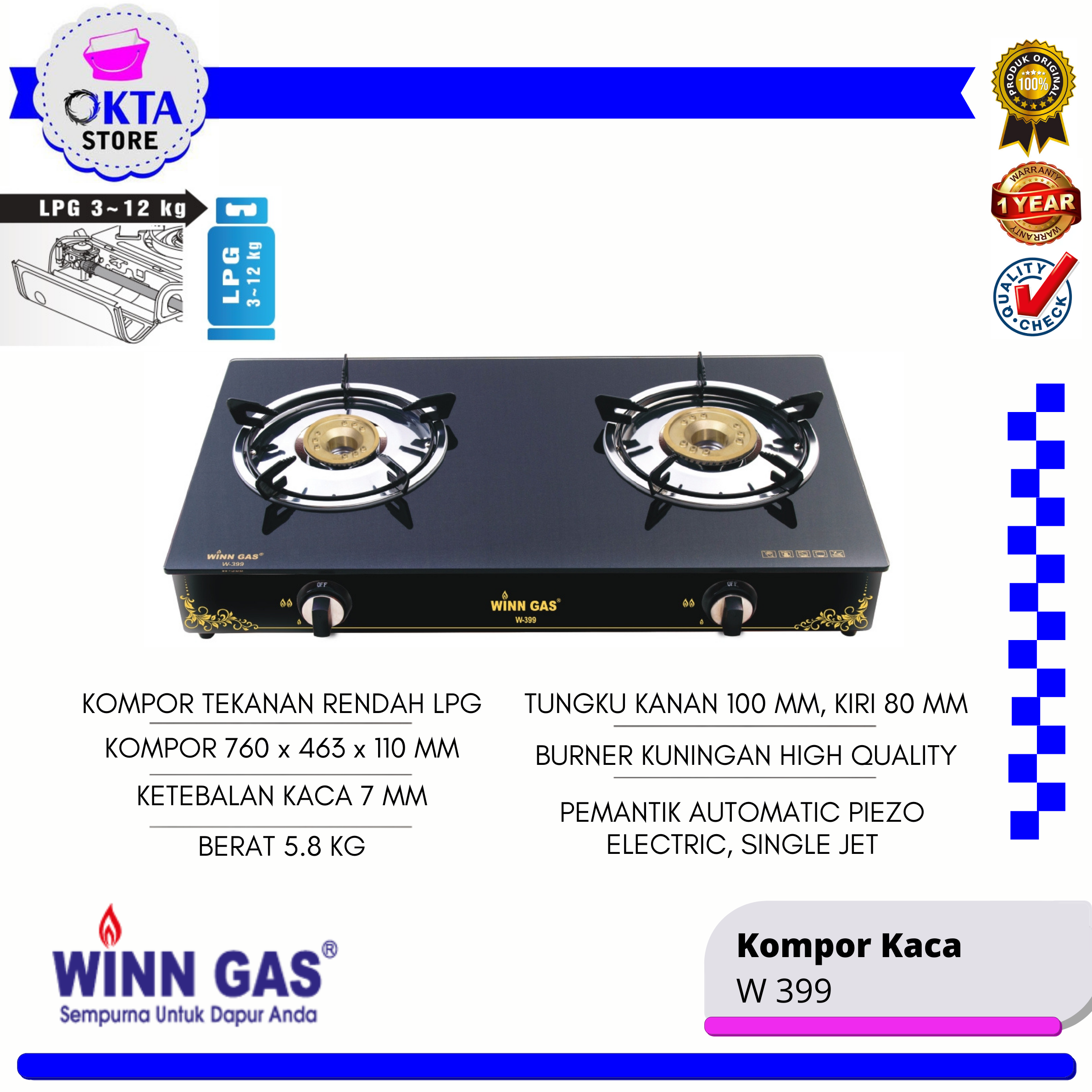 Jual Kompor Gas Kaca Mewah / Tanam Glass W888 W 888 W-888 Winn Gas