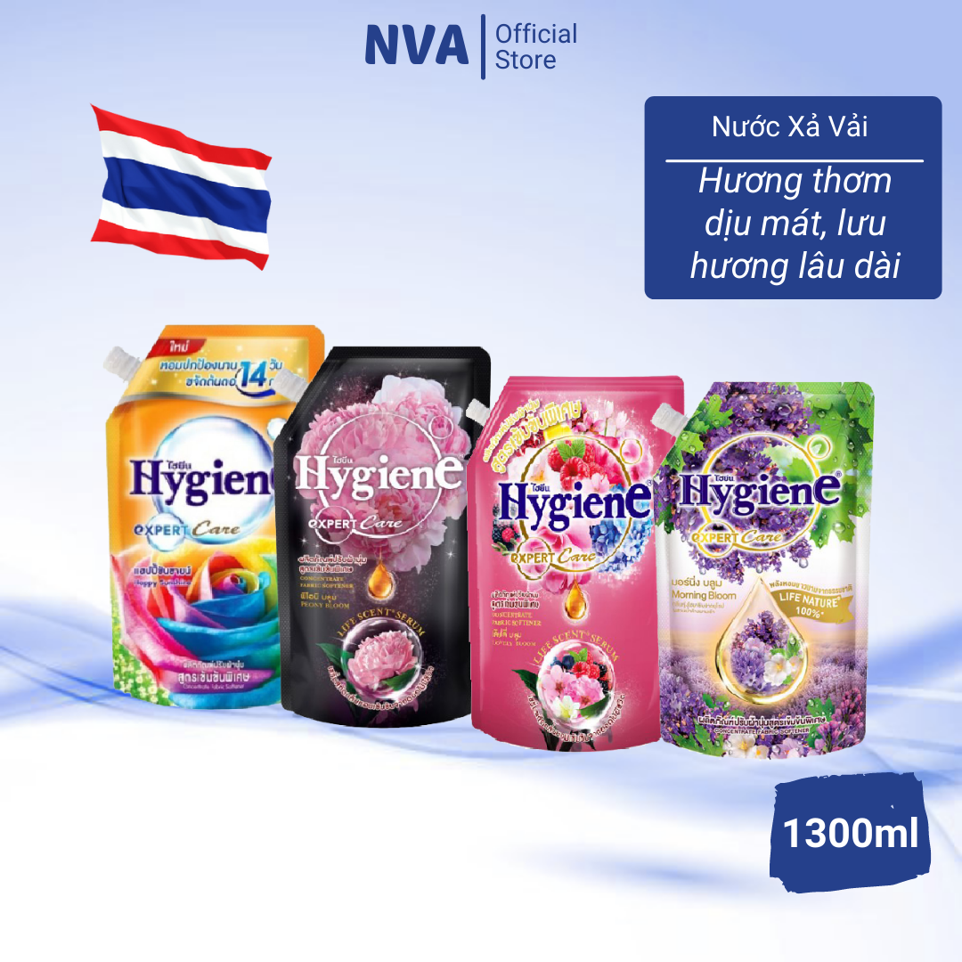 Nước xả Hygiene, nước xả vải Hygiene Thái Lan đậm đặc 1300ml có vòi tiện lợi (thơm dịu mát &amp; lưu hương lâu)
