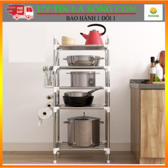 Kệ Treo Nồi Nhà Bếp, Kệ Để Xoong Nồi Chảo INOX 5 Tầng Nâng Cấp