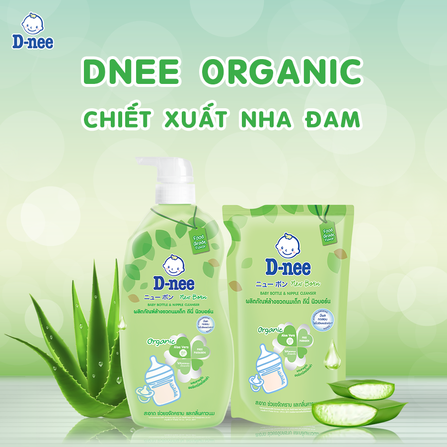 Nước rửa bình sữa Dnee organic nha đam chai 620ml và túi 600ml Thái Lan