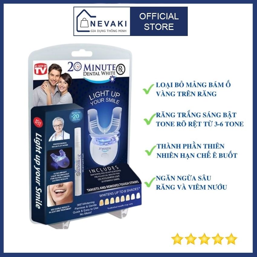 Máy làm trắng răng tại nhà 20 MINUTE Nevaki không ê buốt tẩy trắng răng nhanh chỉ với 20 phút mỗi ngày NK31