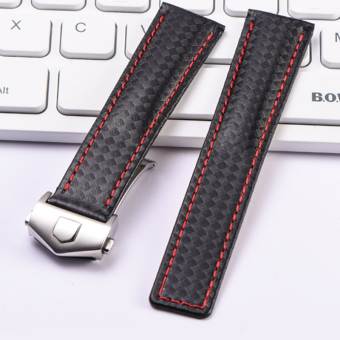 Dây Đeo Cổ Tay Cho TAG Heuer 20 22Mm Dây Đeo Cổ Tay Màu Đỏ Đen Đáy Da Bò Kết Cấu Sợi Cacbon Dây Đeo Nam Có Khóa Gập