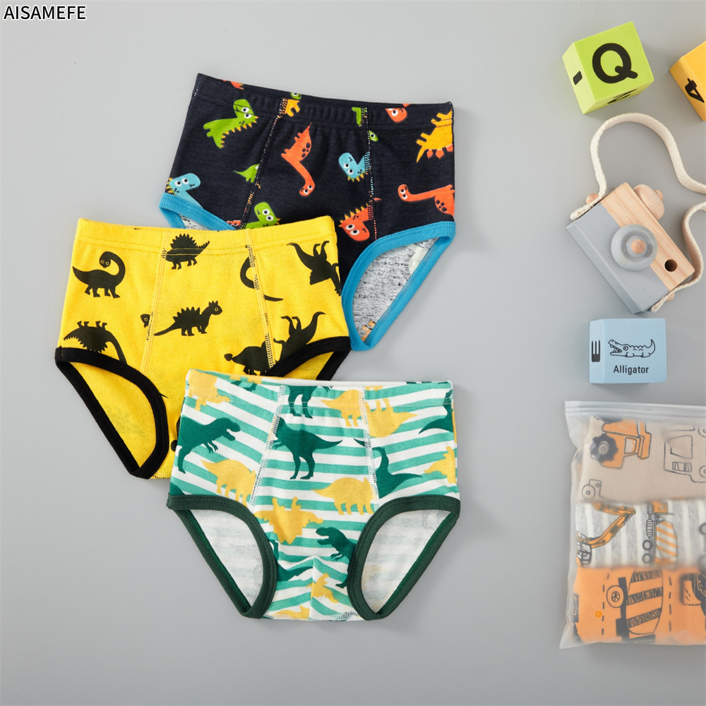 AISAMEFE 3PCS Boys Underwear Briefs Cotton Cartoon Dinosaur Monster Print Children Short Pants 2-8Y Kids ราคา 218 บาท*ส่งฟรี