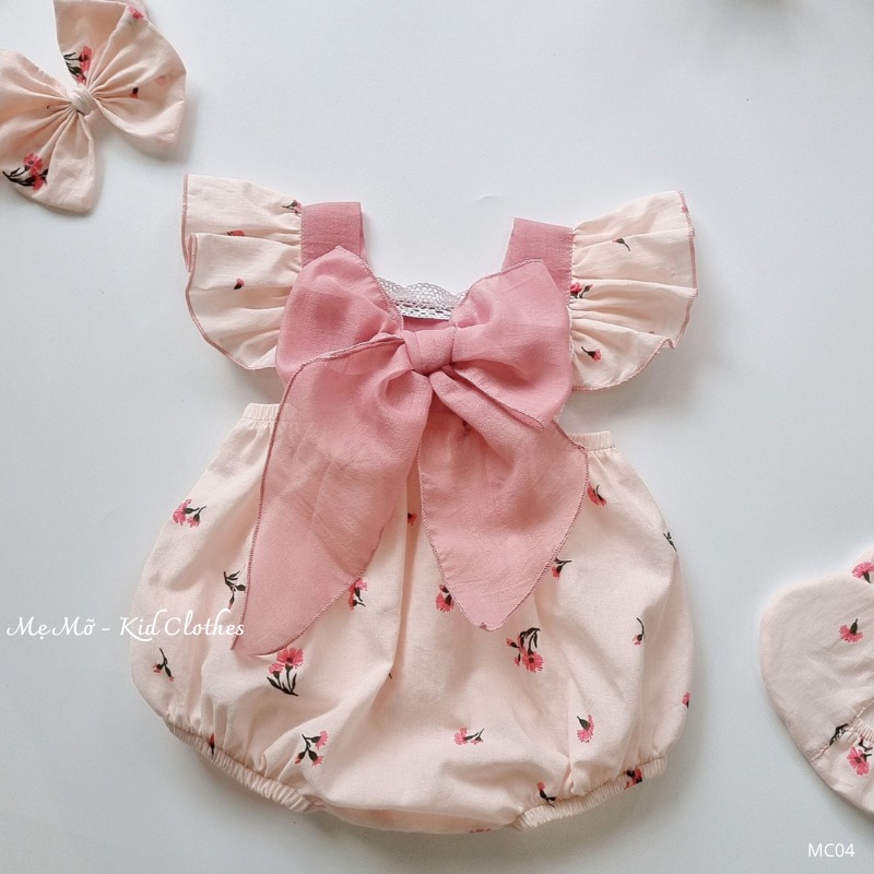 Set đồ sơ sinh, bodysuit, bodychip màu hồng nơ ngực cho bé gái 0 - 24 tháng, đồ sơ sinh bé gái - mc04