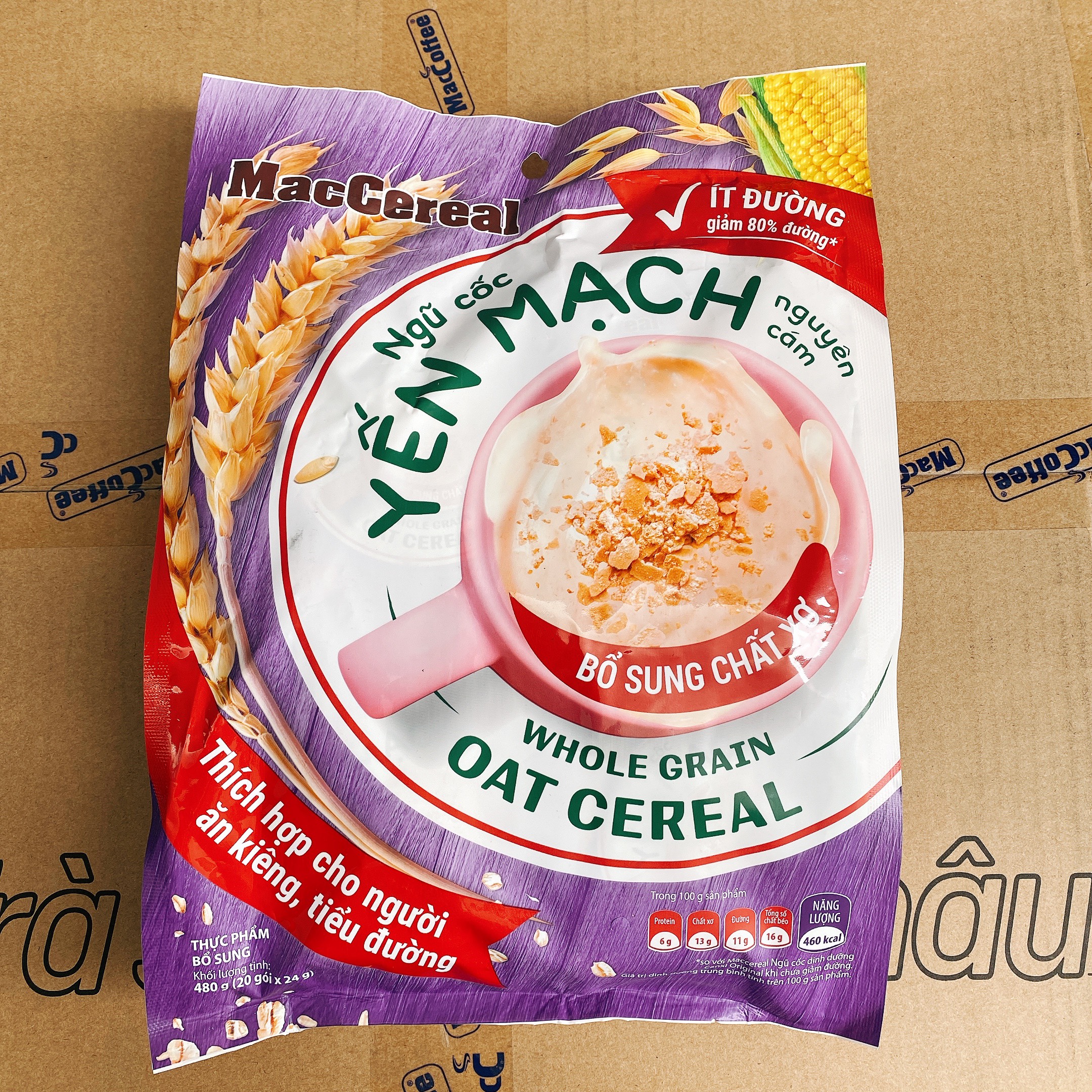 Bịch 480gr gồm 20 gói rời ngũ cốc yến mạch ăn kiêng Maccereal- Date mới 12 tháng. Healthy Food House