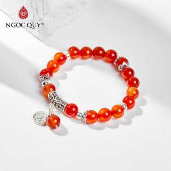 Vòng tay 12 cung hoàng đạo đá mã não đỏ charm sư tử size hạt 8mm - Ngọc Quý Gemstones