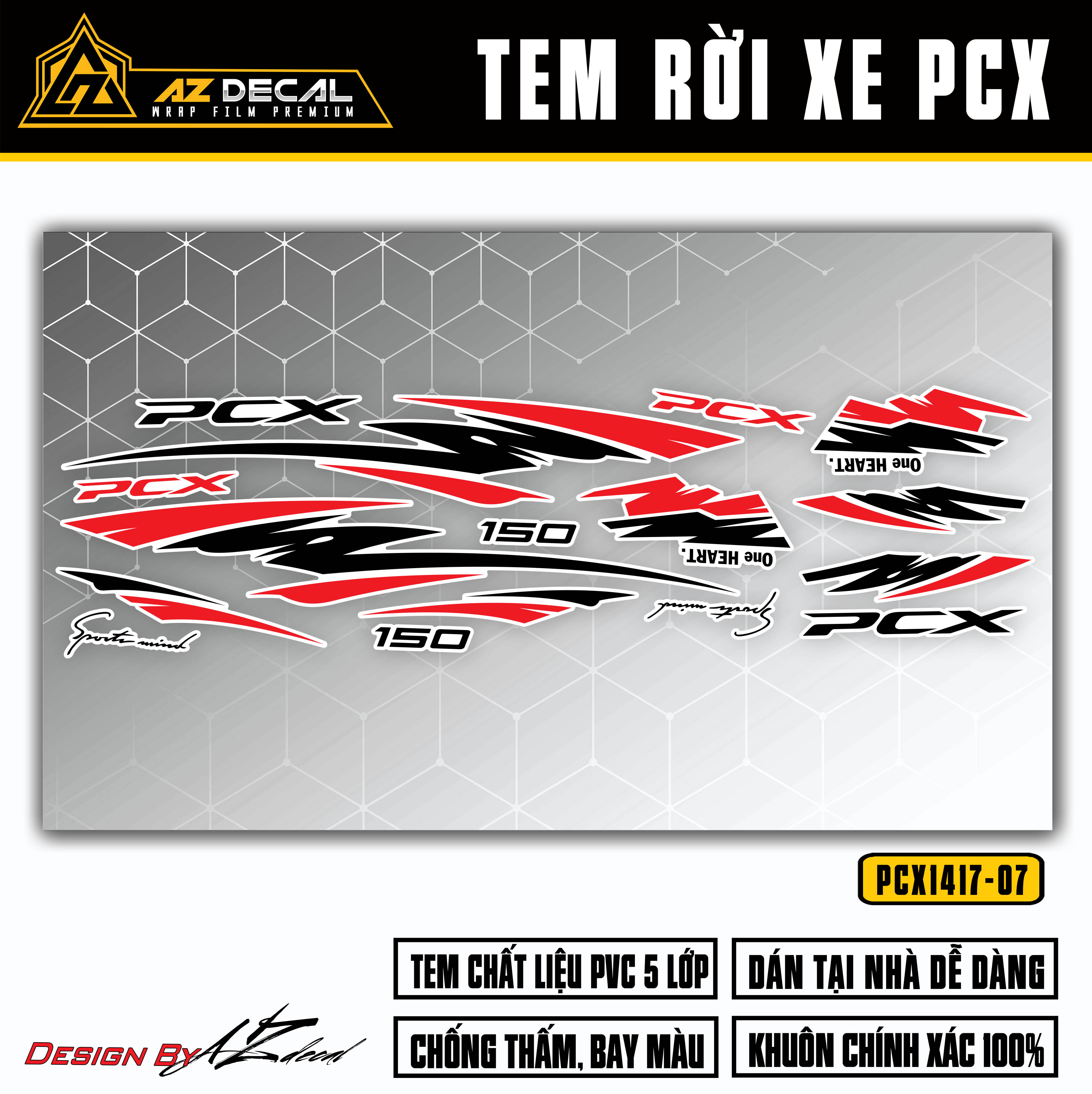 Tem Chế Xe PCX 150 Mẫu Sport Mind | PCX-07 | Decal Rời Dán Xe Máy PCX Chống Nước Chống Bay Màu - Azd