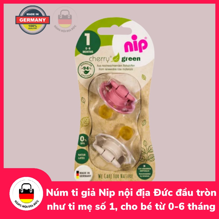 Ti giả Nip nội địa Đức, bản Dupe của ti giả Bib, đầu tròn như ti mẹ, làm từ cao su tự nhiên, 0% BPA, nhiều kích cỡ