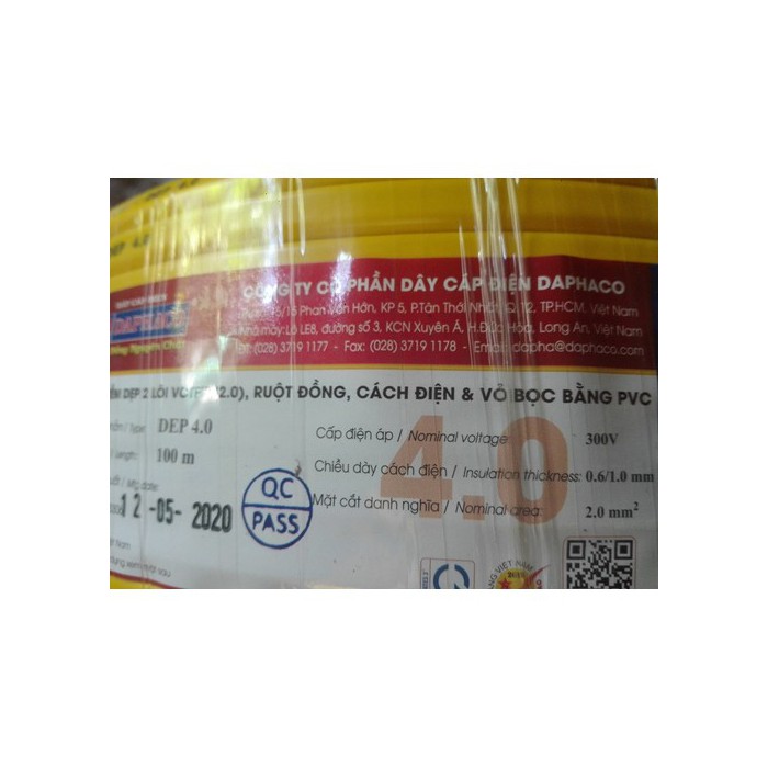 50m dây điện đôi daphaco dẹp 2 lớp vỏ 2x4.0