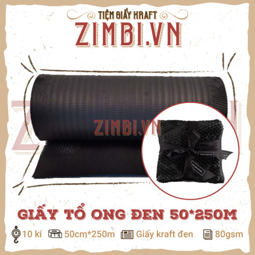 Cuộn giấy kraft tổ ong bọc hàng màu đen 50cmx250m | Giấy kraft chống sốc, chống trầy xước | Thay thế xốp hơi, bong bóng nilong