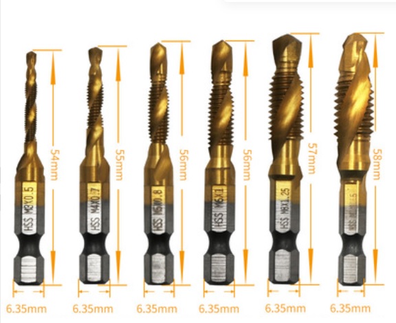 Mũi khoan tạo ren hss 6542 m3-m10 phủ titanium chuôi lục giác - mũi khoan taro ren