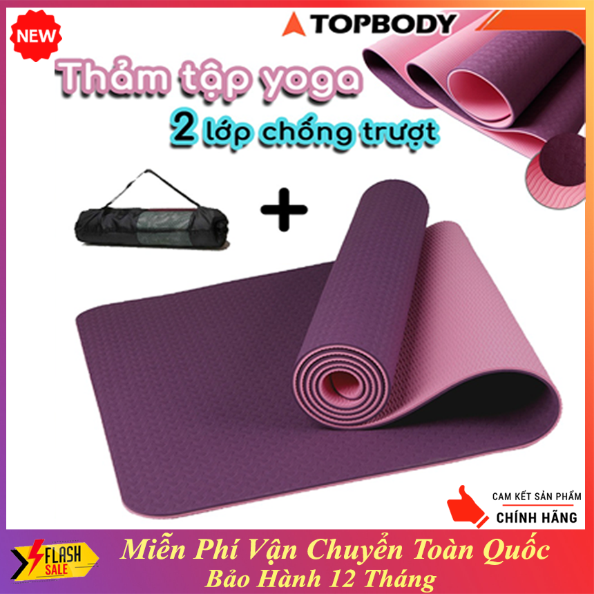 Thảm tập gym yoga chất liệu tpe 2 lớp bám chống trơn - chất liệu bảo vệ môi trường, thảm tập thể dục tại nhà, thảm tập gym, miếng tập yoga - hàng cao cấp