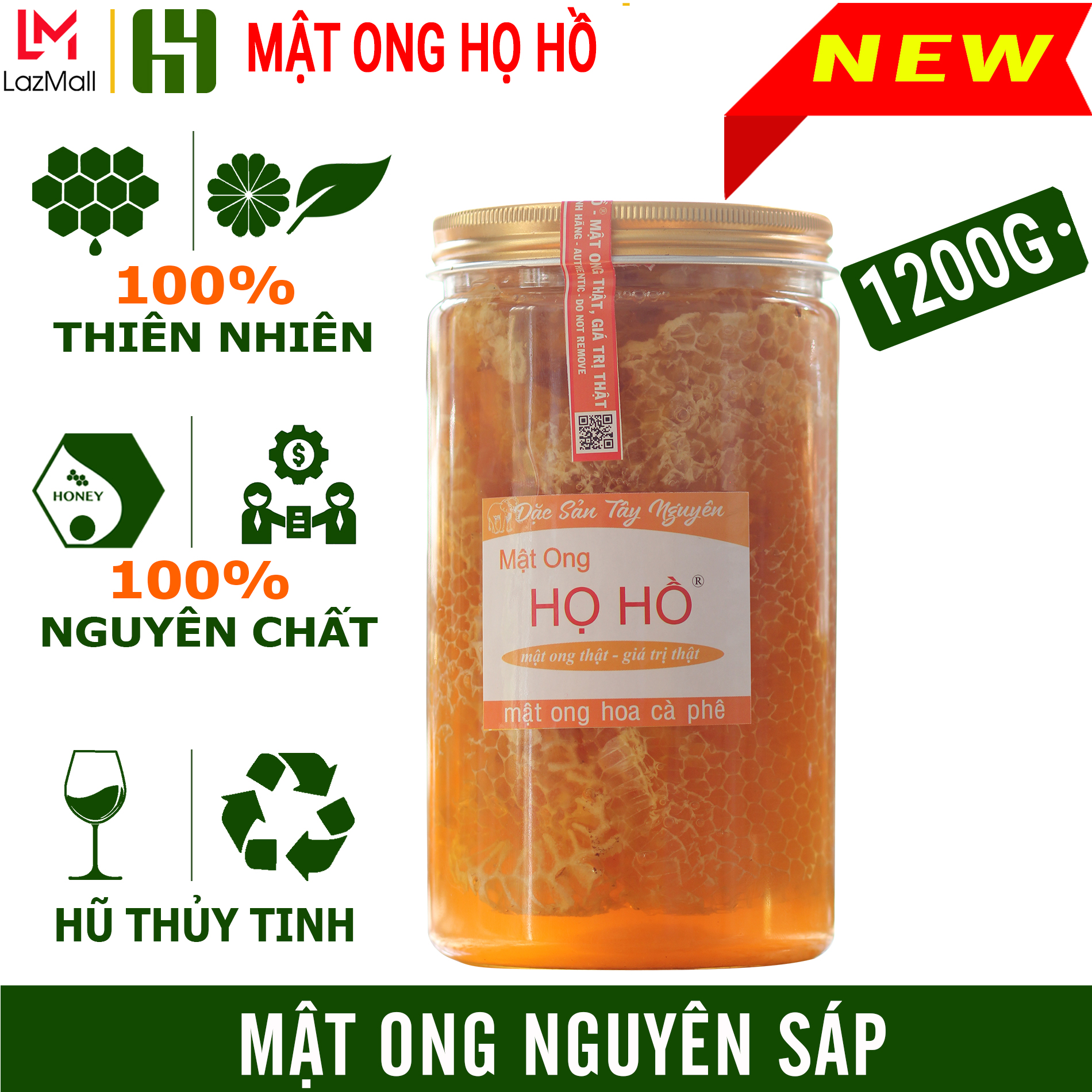 [siêu phẩm]1,2 kg Mật ong NGUYÊN SÁP hoa cà phê nguyên chất dùng làm quà tặng biếu, sử dụng, ngâm sâm- mật ong Họ Hồ - mật ong thật giá trị thật - Mật ong bánh tổ Đắc Lắc