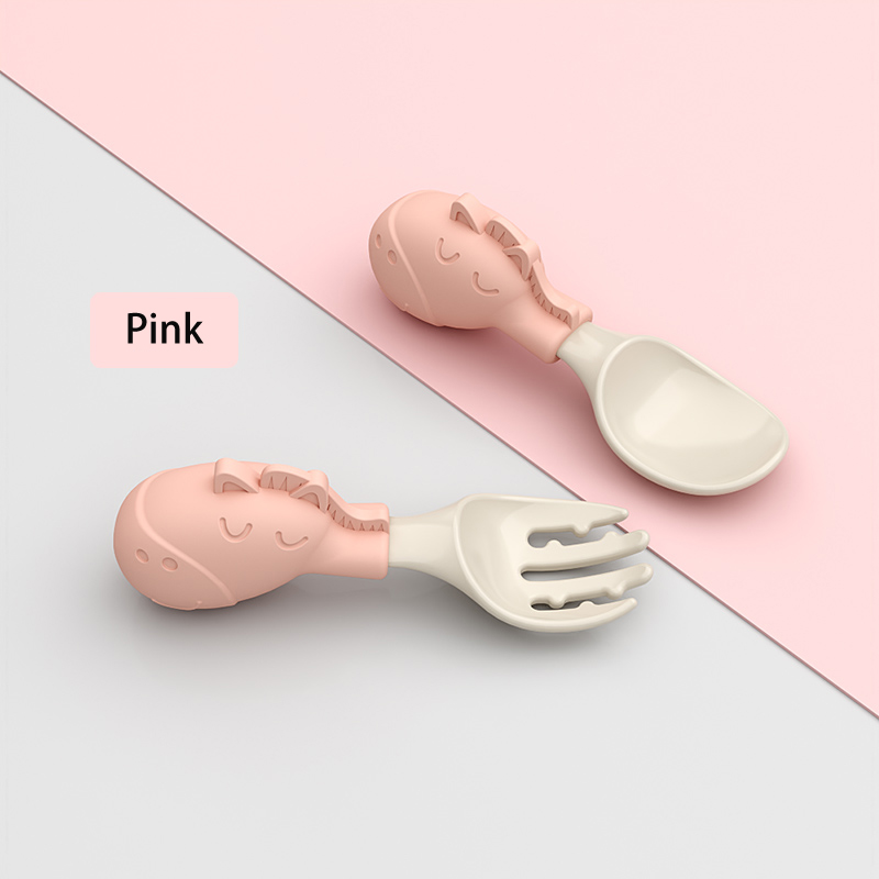 Baby PPSU Fork Spoon Silicone Short Handle Training Fork Spoon 6-12 months Feeding Spoon Childrens Tableware Auxiliary Food Spoon Set