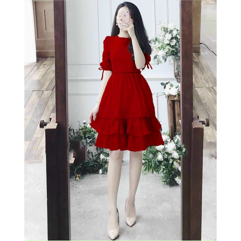 Đầm voan cao cấp xếp ly cổ 3 tầng thời trang kipi