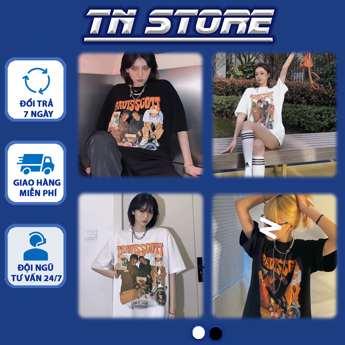 Áo thun tay lỡ travis scott unisex, áo phông bộ đôi nam nữ form rộng, chất cotton dày dặn - tnstore