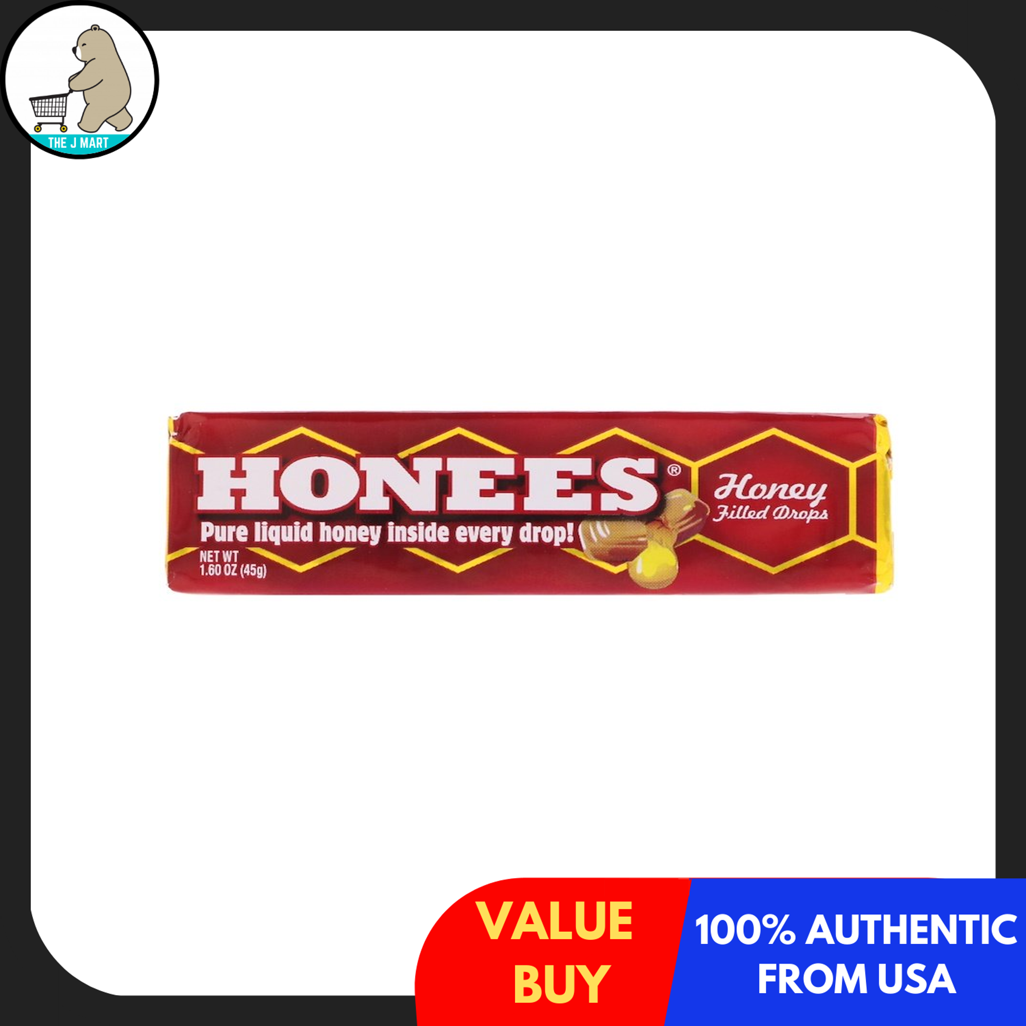Honees Honey Filled Drops 1.60 Oz (45G) - Natural Honey Candy