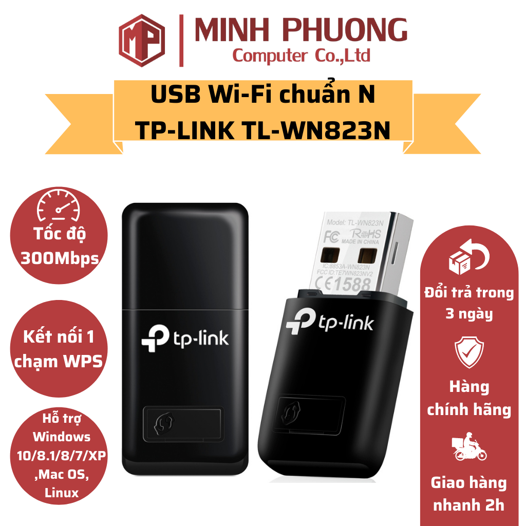 USB wifi chuẩn N không dây TP-LINK TL-WN823N Mini tốc độ 300Mbps