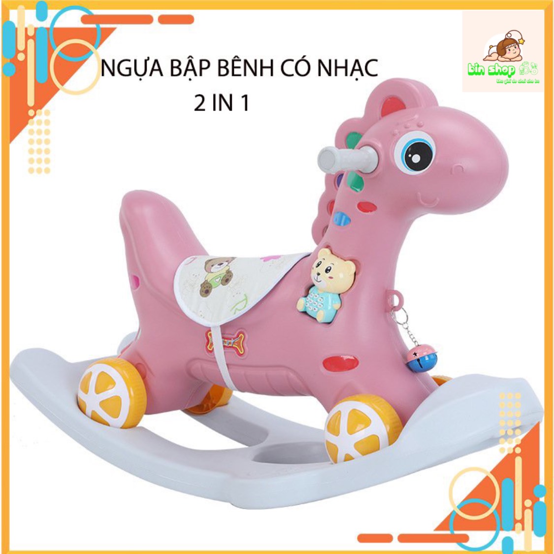 Ngựa bập bênh 2 in 1, có nhạc, bập bênh - xe chòi chân cho bé vui chơi tại nhà