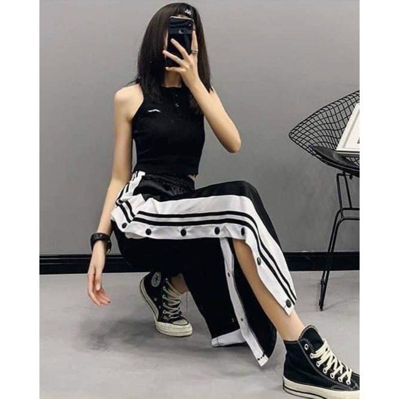 Quần 16 nút nỉ ngoại nữ xẻ ống cúc bấm xẻ tà