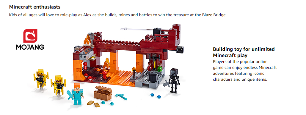 Lego minecraft the blaze bridge toy battle discount building kit with bridge and lava 21154