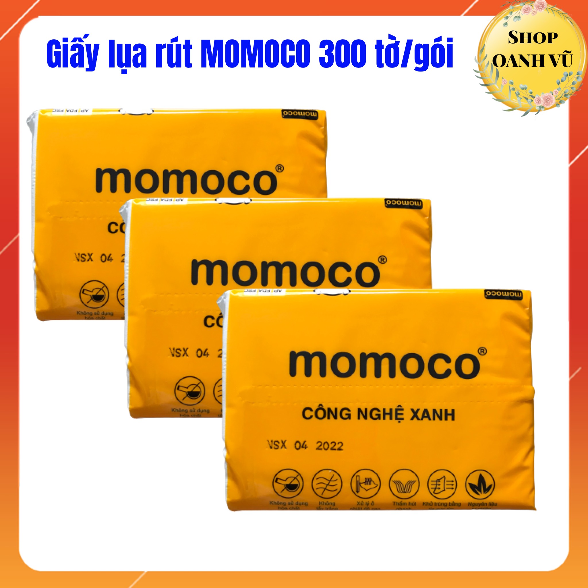 Khăn giấy rút momoco siiêu dai mềm mịn 300 tờ gói nhỏ gọn - oanh vũ