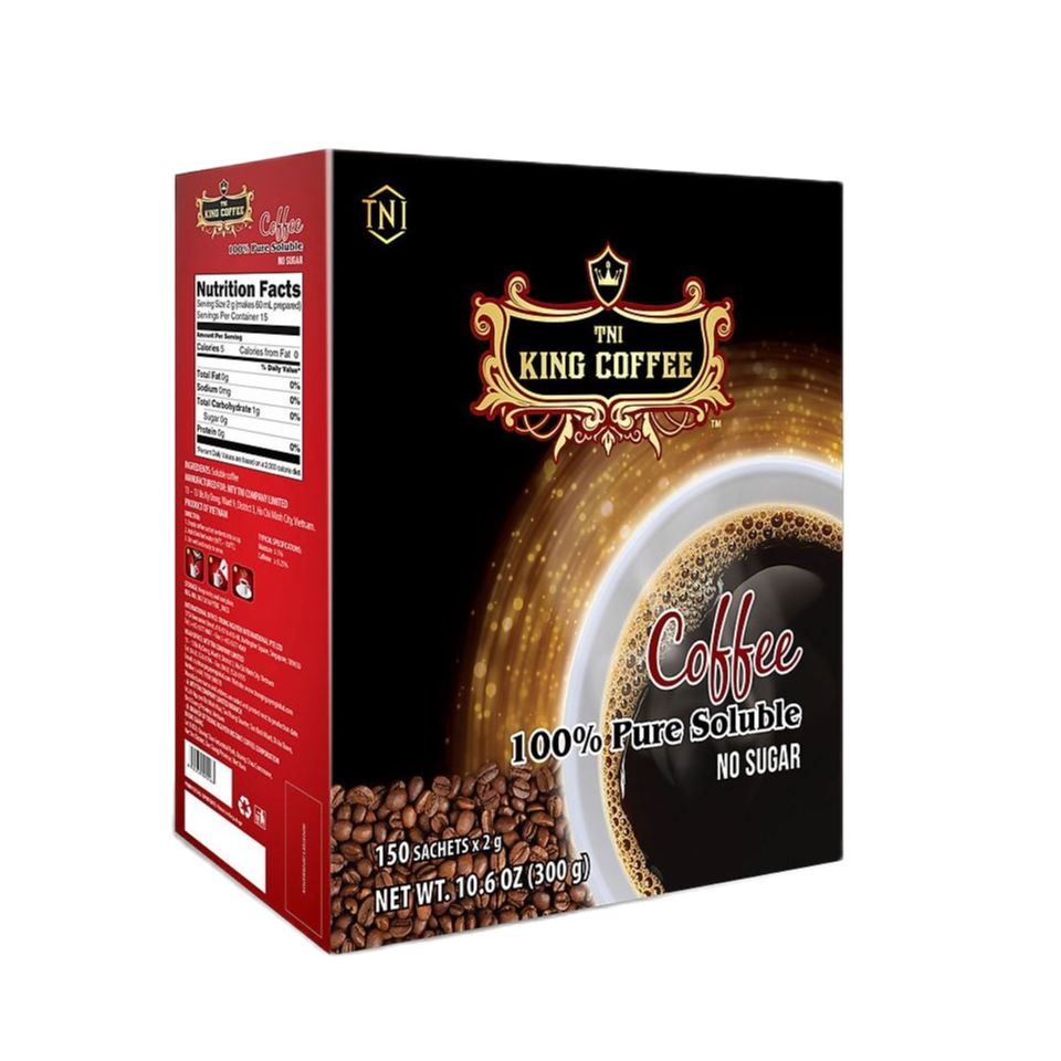 Hộp 150 gói cà phê hòa tan đen nguyên chất king coffee