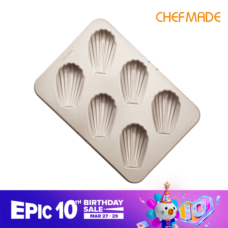 CHEFMADE 6 Cup Madeleine Pan Shell Mold Madeleine Baking Tray Non