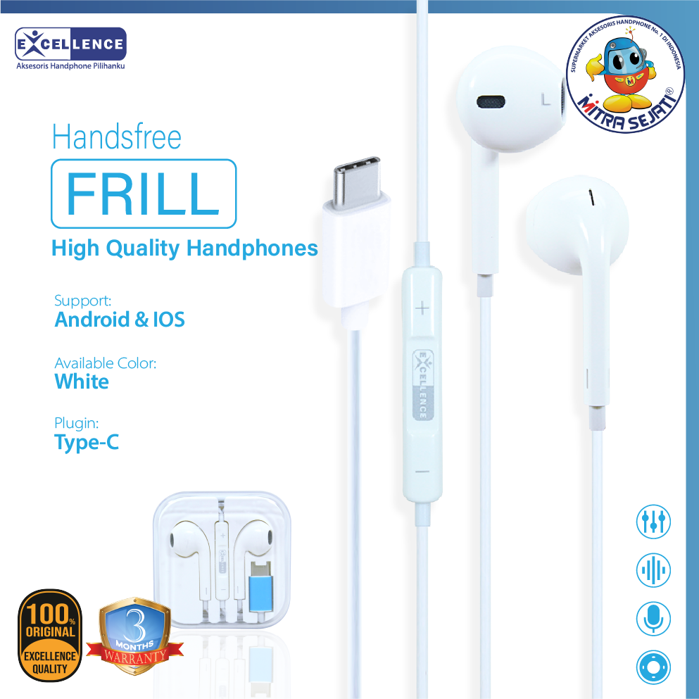 Handsfree Excellence Stereo Frill for Type C Headset Earphone-AHFTYPECFRIE