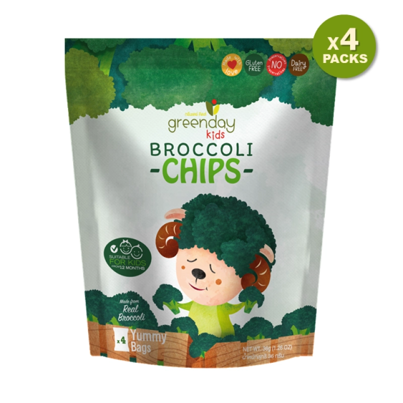 ภาพหน้าปกสินค้าGreendayKids Fruit Farm Broccoli Chips / กรีนเดย์ ฟรุ๊ตฟาร์ม บร็อคโคลี่กรอบ 36 g (แพค 4 ซอง) l มี 4 ห่อเล็กในห่อใหญ่