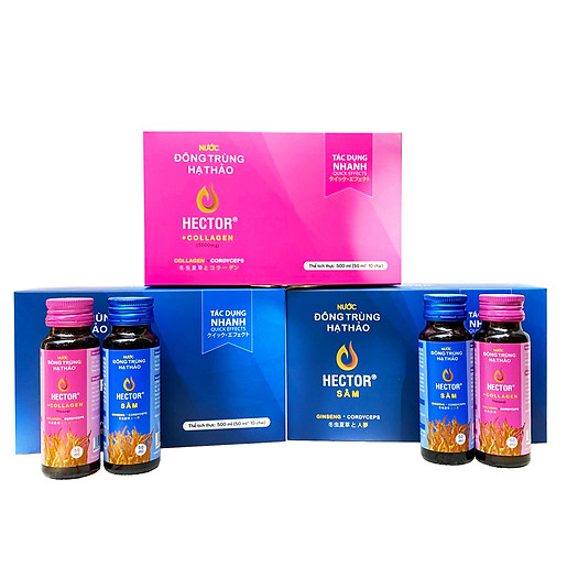 Nước đông trùng hạ thảo hector collagen & sâm - hộp 10 chai
